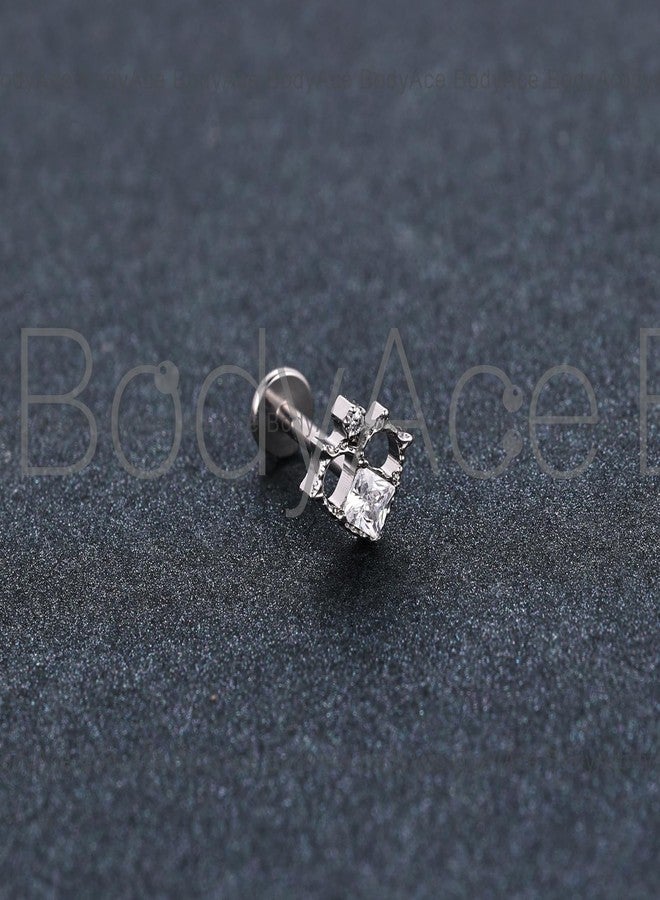 BodyAce F136 Titanium Body Piercing Studs, 16G Flat Back Cartilage Earring Studs with Piercing Taper, Internally Threaded Labret Lip Ring Conch Tragus Stud [Hollow Heart With Zircon] - Image 4